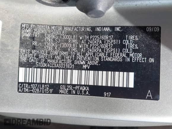 2010 Toyota Sienna XLE с VIN 5TDDK4CCXAS031831, выставлен на аукционе IAAI как лот 42203641 с пробегом 168 384 миль миль и . История ставок и продаж доступна на DreamBid. Изображение 9.