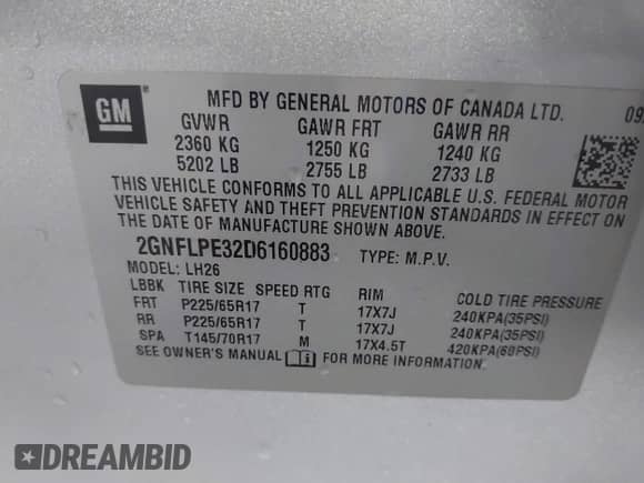 2013 Chevrolet Equinox LT with VIN 2GNFLPE32D6160883, listed as a IAAI auction lot 40447930 with 141,131 mi miles and . Bid and sale history available at DreamBid. Image 9.