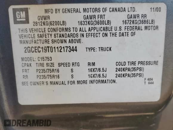 2001 Chevrolet Silverado 1500 LS с VIN 2GCEC19T011217344, выставлен на аукционе Copart как лот 71998565 с пробегом 182 402 миль миль и Списание • Salvage title. История ставок и продаж доступна на DreamBid. Изображение 12.