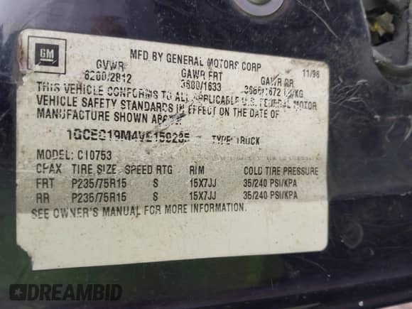 1997 Chevrolet Silverado 1500 с VIN 1GCEC19M4VE159235, выставлен на аукционе IAAI как лот 41584690 с пробегом 255 523 миль миль и . История ставок и продаж доступна на DreamBid. Изображение 9.