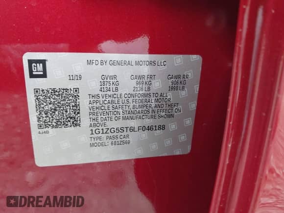 2020 Chevrolet Malibu RS with VIN 1G1ZG5ST6LF046188, listed as a IAAI auction lot 42891391 with 266,640 mi miles and . Bid and sale history available at DreamBid. Image 9.