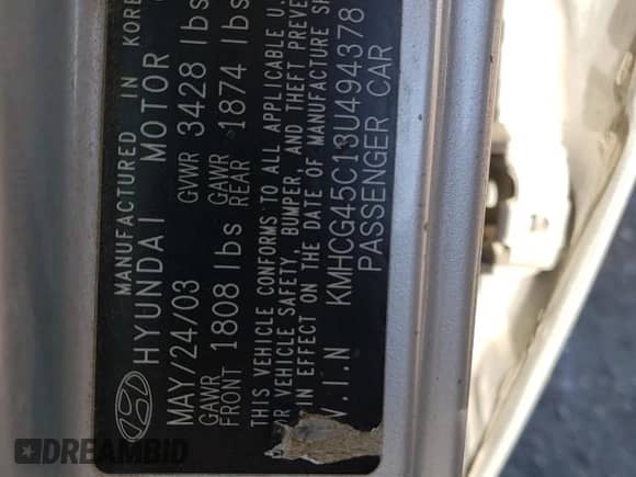 2003 Hyundai Accent GL z VIN KMHCG45C13U494378, wystawiony jako Copart lot #63713375 z przebiegiem 114 772 mil mil oraz Szkoda całkowita • Salvage title. Historia ofert i sprzedaży dostępna na DreamBid. Obrazek 12.