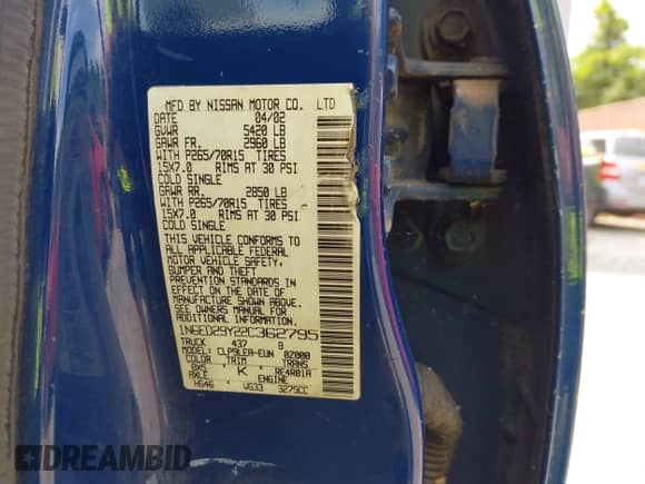 2002 Nissan Frontier XE with VIN 1N6ED29Y22C362795, listed as a IAAI auction lot 42432950 with 180,270 mi miles and . Bid and sale history available at DreamBid. Image 9.