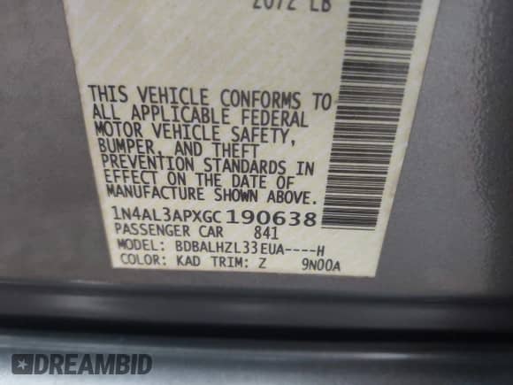 2016 Nissan Altima SL с VIN 1N4AL3APXGC190638, выставлен на аукционе IAAI как лот 42645455 с пробегом 93 262 миль миль и . История ставок и продаж доступна на DreamBid. Изображение 9.