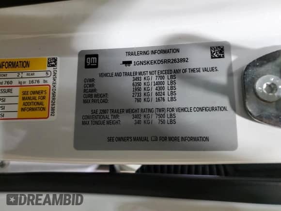 2024 Chevrolet Suburban RST z VIN 1GNSKEKD5RR263892, wystawiony jako Copart lot #87709295 z przebiegiem 17 652 mil mil oraz Szkoda całkowita • Salvage title. Historia ofert i sprzedaży dostępna na DreamBid. Obrazek 13.