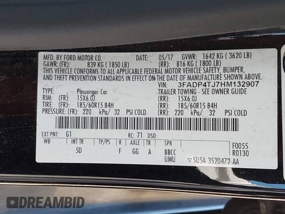 2017 Ford Fiesta S with VIN 3FADP4TJ7HM132907, listed as a IAAI auction lot 43035422 with 157,591 mi miles and . Bid and sale history available at DreamBid. Image 9.