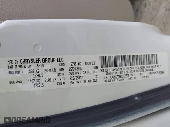 2014 Dodge Grand Caravan SXT with VIN 2C4RDGCG0ER152726, listed as a IAAI auction lot 43232494 with 162,088 mi miles and . Bid and sale history available at DreamBid. Image 9.