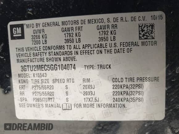 2016 GMC Sierra 1500 SLE с VIN 3GTU2MEC5GG104074, выставлен на аукционе IAAI как лот 43290450 с пробегом 175 617 миль миль и . История ставок и продаж доступна на DreamBid. Изображение 9.