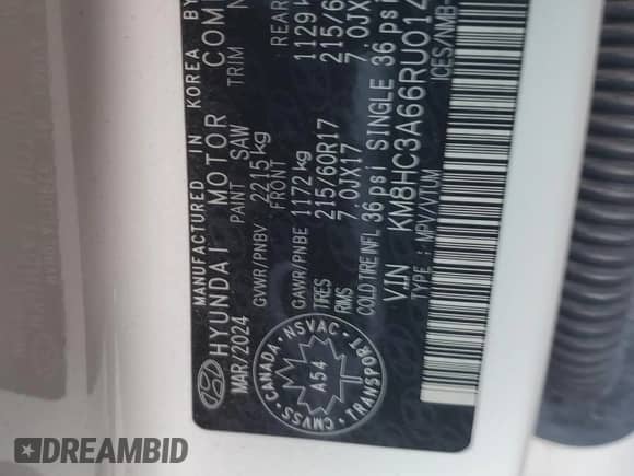2024 Hyundai Kona SEL with VIN KM8HC3A66RU014503, listed as a Copart auction lot 80053935 with 9,287 mi miles and Salvage title. Bid and sale history available at DreamBid. Image 14.