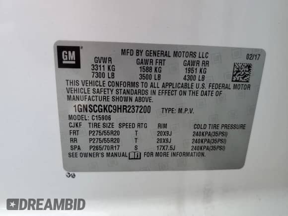 2017 Chevrolet Suburban LS с VIN 1GNSCGKC9HR237200, выставлен на аукционе Copart как лот 67324515 с пробегом 83 600 миль миль и На запчасти • Non repairable. История ставок и продаж доступна на DreamBid. Изображение 13.