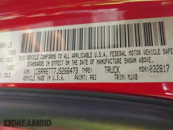 2018 Ram 1500 Big Horn с VIN 1C6RR6TT7JS266473, выставлен на аукционе IAAI как лот 41732124 с пробегом 112 129 миль миль и . История ставок и продаж доступна на DreamBid. Изображение 9.