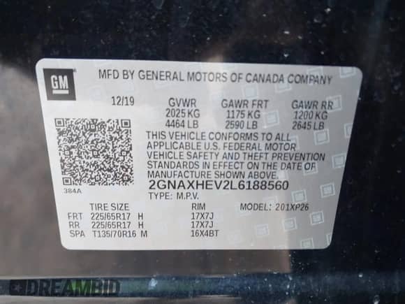 2020 Chevrolet Equinox LS с VIN 2GNAXHEV2L6188560, выставлен на аукционе IAAI как лот 43020610 с пробегом 147 493 миль миль и . История ставок и продаж доступна на DreamBid. Изображение 9.