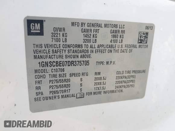 2013 Chevrolet Tahoe LT с VIN 1GNSCBE07DR375705, выставлен на аукционе IAAI как лот 42692809 с пробегом 269 569 миль миль и . История ставок и продаж доступна на DreamBid. Изображение 9.