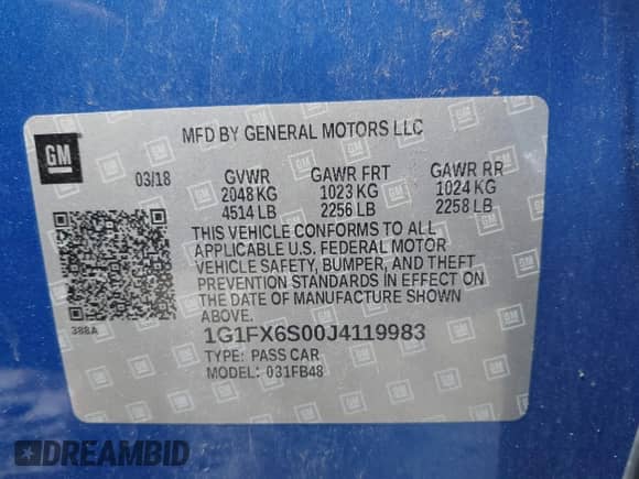 2018 Chevrolet Bolt EV Premier with VIN 1G1FX6S00J4119983, listed as a IAAI auction lot 42340718 with 58,452 mi miles and . Bid and sale history available at DreamBid. Image 9.