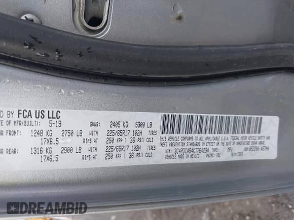 2019 Dodge Journey SE Value with VIN 3C4PDCAB4KT764234, listed as a IAAI auction lot 42731572 with 135,301 mi miles and . Bid and sale history available at DreamBid. Image 9.