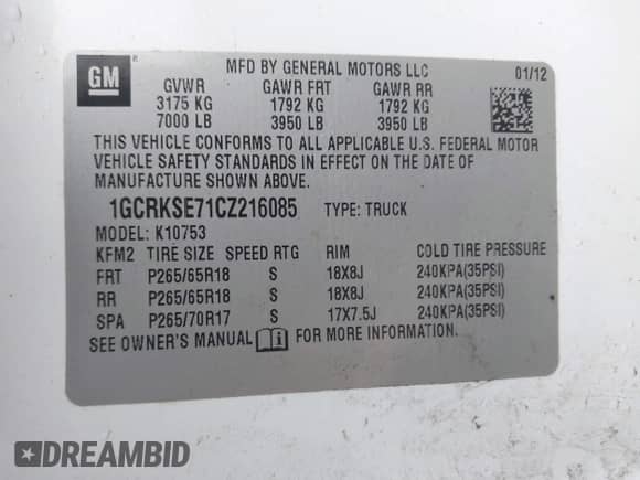 2012 Chevrolet Silverado 1500 LT с VIN 1GCRKSE71CZ216085, выставлен на аукционе IAAI как лот 42165732 с пробегом 169 720 миль миль и . История ставок и продаж доступна на DreamBid. Изображение 9.