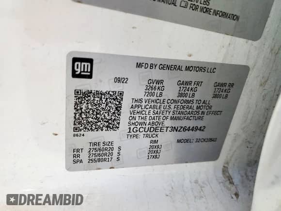 2022 Chevrolet Silverado 1500 RST with VIN 1GCUDEET3NZ644942, listed as a Copart auction lot 80196015 with 120,887 mi miles and Clean title. Bid and sale history available at DreamBid. Image 12.