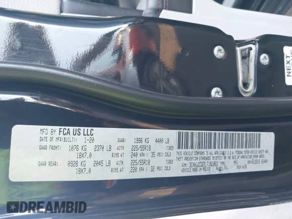 2020 Jeep Compass Limited z VIN 3C4NJCCB7LT191862, wystawiony jako IAAI lot #43369237 z przebiegiem 114 617 mil mil oraz . Historia ofert i sprzedaży dostępna na DreamBid. Obrazek 9.