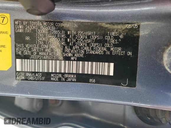 2005 Toyota Highlander с VIN JTEEP21A850131166, выставлен на аукционе Copart как лот 70807285 с пробегом 261 733 миль миль и Списание • Salvage title. История ставок и продаж доступна на DreamBid. Изображение 13.