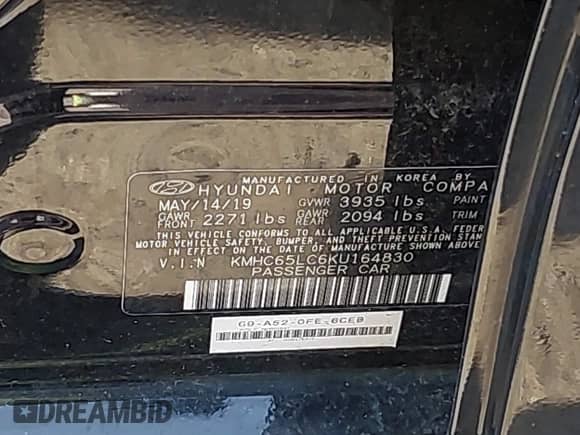 2019 Hyundai Ioniq Blue с VIN KMHC65LC6KU164830, выставлен на аукционе IAAI как лот 42840828 с пробегом 119 863 миль миль и . История ставок и продаж доступна на DreamBid. Изображение 9.