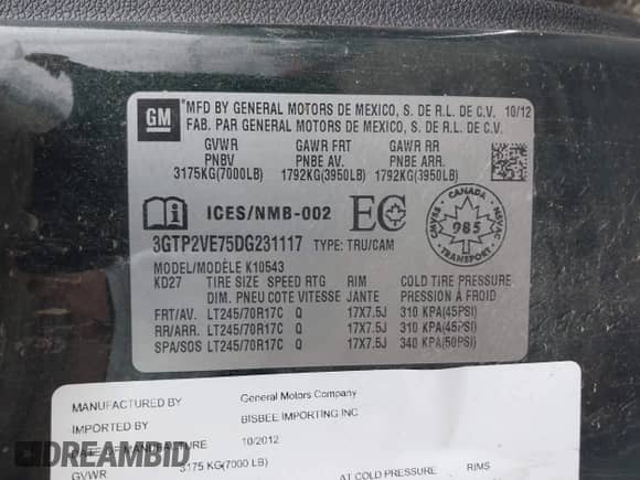 2013 GMC Sierra 1500 SLE z VIN 3GTP2VE75DG231117, wystawiony jako IAAI lot #43475156 z przebiegiem 99 209 mil mil oraz . Historia ofert i sprzedaży dostępna na DreamBid. Obrazek 9.