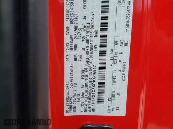 2023 Ford F-150 XL с VIN 1FTFX1C8XPKG16817, выставлен на аукционе Copart как лот 74235904 с пробегом 4 497 миль миль и Списание • Salvage title. История ставок и продаж доступна на DreamBid. Изображение 13.