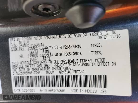 2017 Toyota Tacoma SR5 с VIN 3TMDZ5BN5HM017544, выставлен на аукционе Copart как лот 71926035 с пробегом 117 939 миль миль и Списание • Salvage title. История ставок и продаж доступна на DreamBid. Изображение 12.