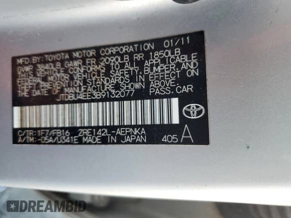 2011 Toyota Corolla L z VIN JTDBU4EE3B9132077, wystawiony jako Copart lot #63791965 z przebiegiem 262 924 mil mil oraz Szkoda całkowita • Salvage title. Historia ofert i sprzedaży dostępna na DreamBid. Obrazek 12.