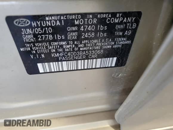 2011 Hyundai Azera GLS z VIN KMHFC4DD3BA533068, wystawiony jako Copart lot #81233384 z przebiegiem Nie podano mil oraz Szkoda całkowita • Salvage title. Historia ofert i sprzedaży dostępna na DreamBid. Obrazek 12.