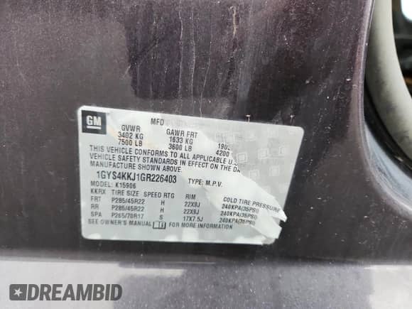 2016 Cadillac Escalade ESV Platinum с VIN 1GYS4KKJ1GR226403, выставлен на аукционе Copart как лот 86525725 с пробегом Не указан миль и Списание • Salvage title. История ставок и продаж доступна на DreamBid. Изображение 13.