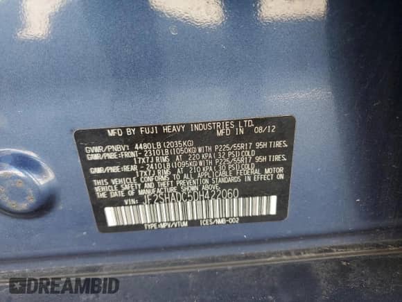 2013 Subaru Forester X Premium z VIN JF2SHADC5DH422060, wystawiony jako Copart lot #84913345 z przebiegiem 133 135 mil mil oraz Szkoda całkowita • Salvage title. Historia ofert i sprzedaży dostępna na DreamBid. Obrazek 13.