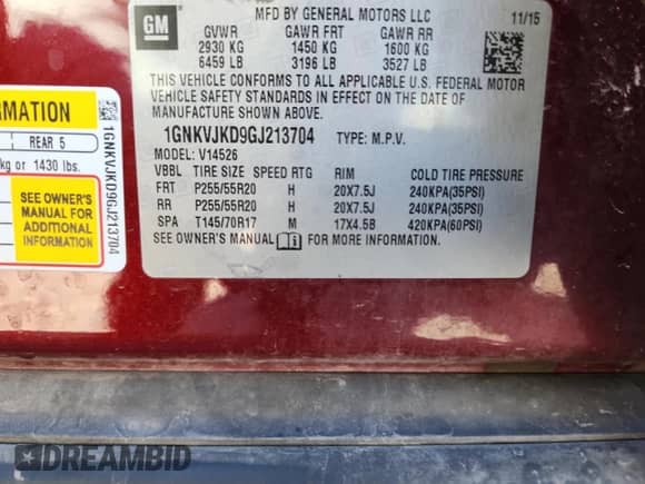 2016 Chevrolet Traverse LTZ z VIN 1GNKVJKD9GJ213704, wystawiony jako Copart lot #84606845 z przebiegiem 142 163 mil mil oraz Szkoda całkowita • Salvage title. Historia ofert i sprzedaży dostępna na DreamBid. Obrazek 13.