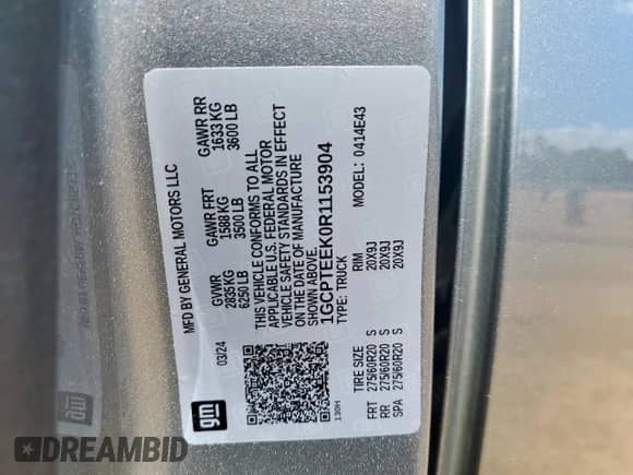 2024 Chevrolet Colorado 4WD Trail Boss с VIN 1GCPTEEK0R1153904, выставлен на аукционе Copart как лот 69063285 с пробегом 23 092 миль миль и Списание • Salvage title. История ставок и продаж доступна на DreamBid. Изображение 12.