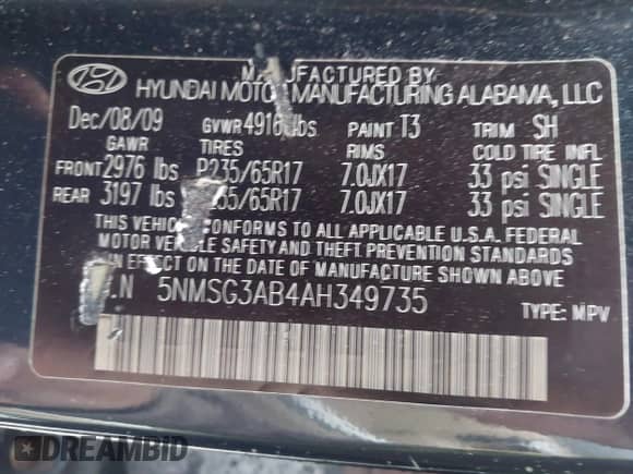 2010 Hyundai Santa Fe GLS с VIN 5NMSG3AB4AH349735, выставлен на аукционе IAAI как лот 43579121 с пробегом 117 393 миль миль и . История ставок и продаж доступна на DreamBid. Изображение 9.