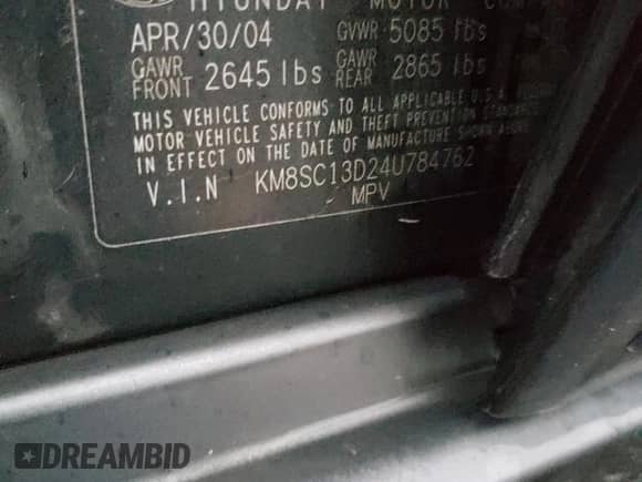 2004 Hyundai Santa Fe GLS с VIN KM8SC13D24U784762, выставлен на аукционе Copart как лот 80914564 с пробегом 194 562 миль миль и Списание • Salvage title. История ставок и продаж доступна на DreamBid. Изображение 13.