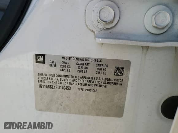 2015 Chevrolet Malibu LS z VIN 1G11A5SL1FU149453, wystawiony jako Copart lot #80907825 z przebiegiem Nie podano mil oraz Szkoda całkowita • Salvage title. Historia ofert i sprzedaży dostępna na DreamBid. Obrazek 12.