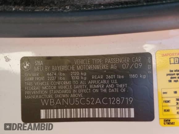 2010 BMW 5 Series 528i с VIN WBANU5C52AC128719, выставлен на аукционе Copart как лот 70742145 с пробегом 100 356 миль миль и Списание • Salvage title. История ставок и продаж доступна на DreamBid. Изображение 12.
