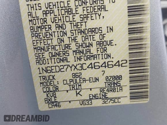 2003 Nissan Frontier XE with VIN 1N6ED27YX3C464642, listed as a IAAI auction lot 43546646 with 143,957 mi miles and . Bid and sale history available at DreamBid. Image 9.