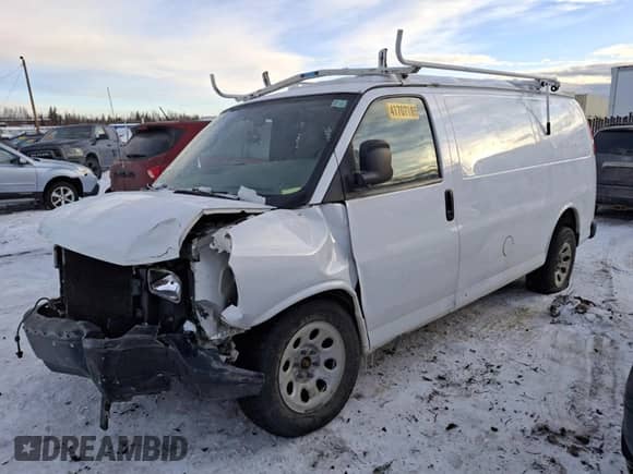 2013 Chevrolet Express Cargo with VIN 1GCSHAF48D1192950, listed as a Copart auction lot 41707185 with Not provided miles and Salvage title. Bid and sale history available at DreamBid. Image 1.