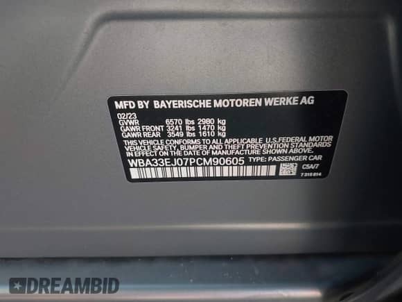 2023 BMW 7 Series 760i xDrive with VIN WBA33EJ07PCM90605, listed as a IAAI auction lot 41577454 with 30,241 mi miles and . Bid and sale history available at DreamBid. Image 9.