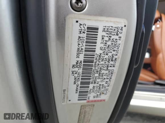 2002 Lexus SC 430 с VIN JTHFN48Y520033798, выставлен на аукционе Copart как лот 85012755 с пробегом 102 852 миль миль и Списание • Salvage title. История ставок и продаж доступна на DreamBid. Изображение 12.