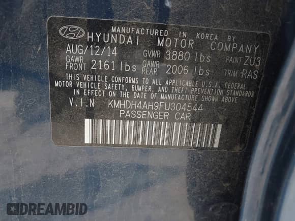 2015 Hyundai Elantra Sport z VIN KMHDH4AH9FU304544, wystawiony jako IAAI lot #42656816 z przebiegiem 160 495 mil mil oraz . Historia ofert i sprzedaży dostępna na DreamBid. Obrazek 9.