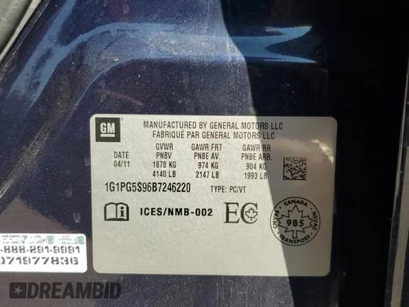 2011 Chevrolet Cruze 2LT с VIN 1G1PG5S96B7246220, выставлен на аукционе Copart как лот 70194635 с пробегом 284 875 миль миль и Чистый • Clean title. История ставок и продаж доступна на DreamBid. Изображение 12.