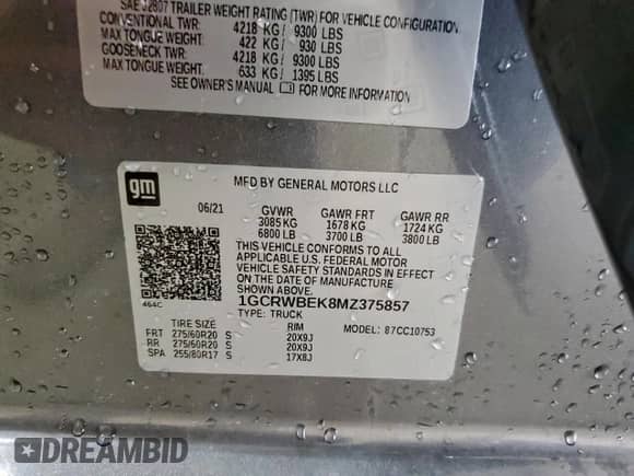 2021 Chevrolet Silverado 1500 Custom with VIN 1GCRWBEK8MZ375857, listed as a Copart auction lot 58373785 with 27,292 mi miles and Clean title. Bid and sale history available at DreamBid. Image 12.