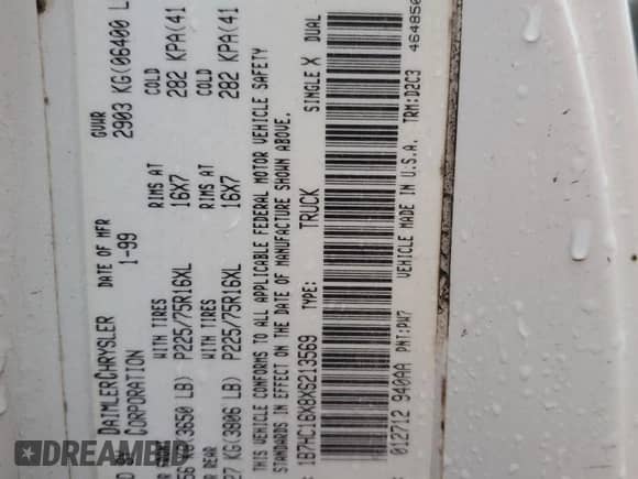 1999 Dodge 1500 с VIN 1B7HC16X8XS213569, выставлен на аукционе Copart как лот 83028614 с пробегом Не указан миль и Списание • Salvage title. История ставок и продаж доступна на DreamBid. Изображение 12.