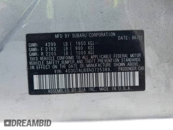 2022 Subaru Impreza Limited with VIN 4S3GTAU66N3725389, listed as a IAAI auction lot 42759727 with 26,547 mi miles and . Bid and sale history available at DreamBid. Image 9.