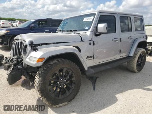 2021 Jeep Wrangler Unlimited Sahara High Altitude with VIN 1C4HJXEG2MW620527, listed as a Copart auction lot 72848894 with 65,598 mi miles and Salvage title. Bid and sale history available at DreamBid. Image 1.
