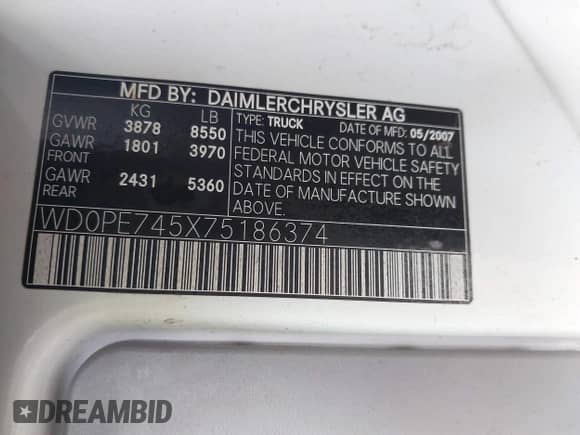 2007 Dodge Sprinter с VIN WD0PE745X75186374, выставлен на аукционе IAAI как лот 43226175 с пробегом 136 042 миль миль и . История ставок и продаж доступна на DreamBid. Изображение 9.