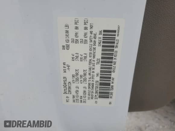 2007 Dodge RAM с VIN 3D7ML38A27G812158, выставлен на аукционе Copart как лот 71376324 с пробегом 151 187 миль миль и Чистый • Clean title. История ставок и продаж доступна на DreamBid. Изображение 12.