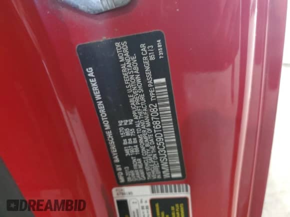 2013 MINI Hardtop with VIN WMWSU3C59DT687082, listed as a Copart auction lot 61967995 with 107,708 mi miles and Clean title. Bid and sale history available at DreamBid. Image 13.